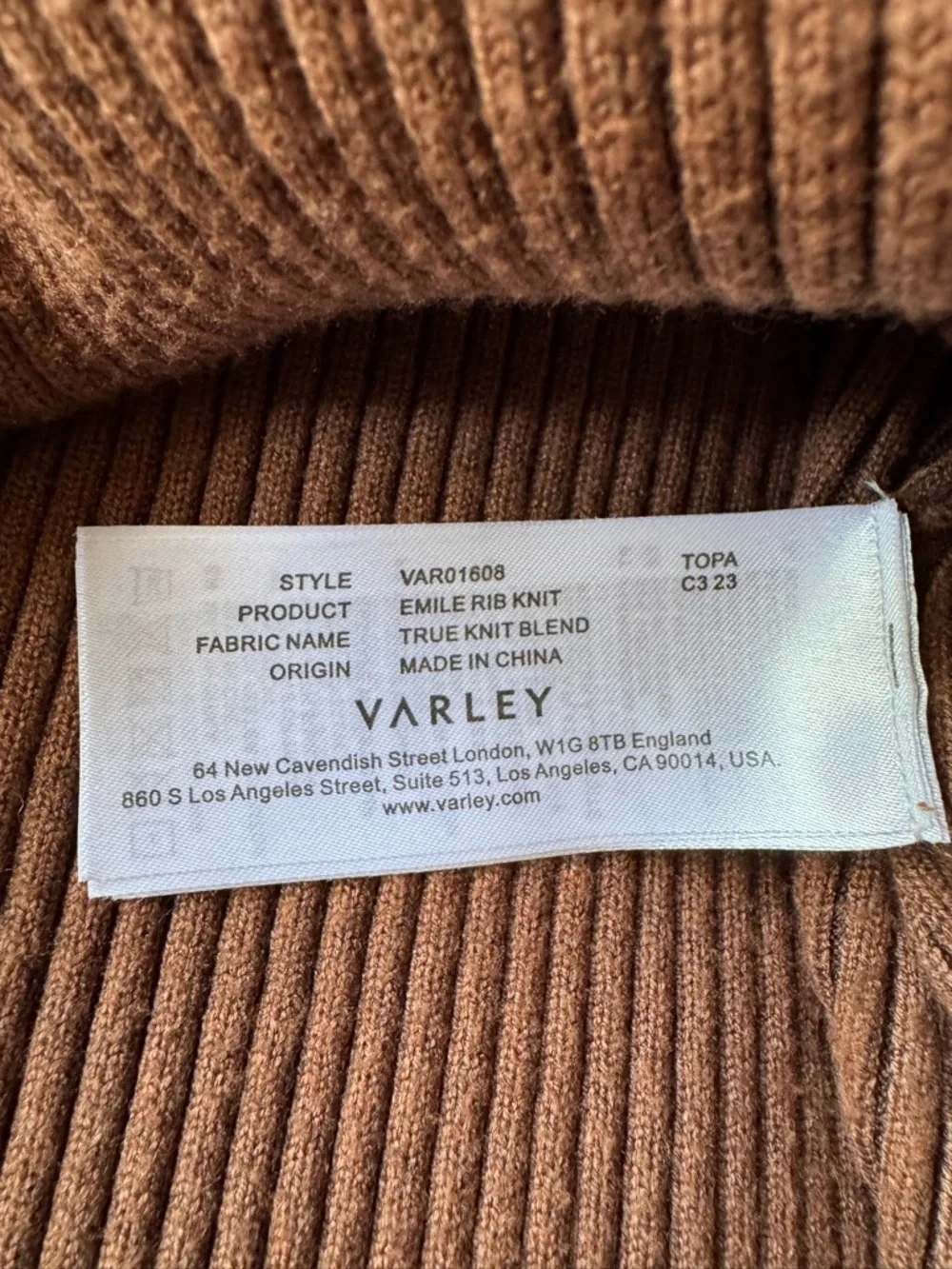 Varley Emile Rib Knit Sweater Rawhide Brown Two-Tone Oversized Size Small - Picture 11 of 12
